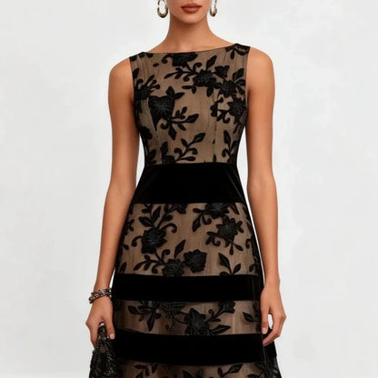 Robe Midi Odette en Tulle avec Broderie Florale