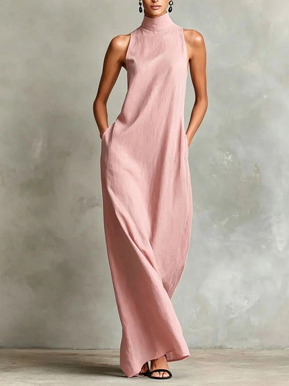 Robe Longue Ample Sans Manches Marina avec Col Haut