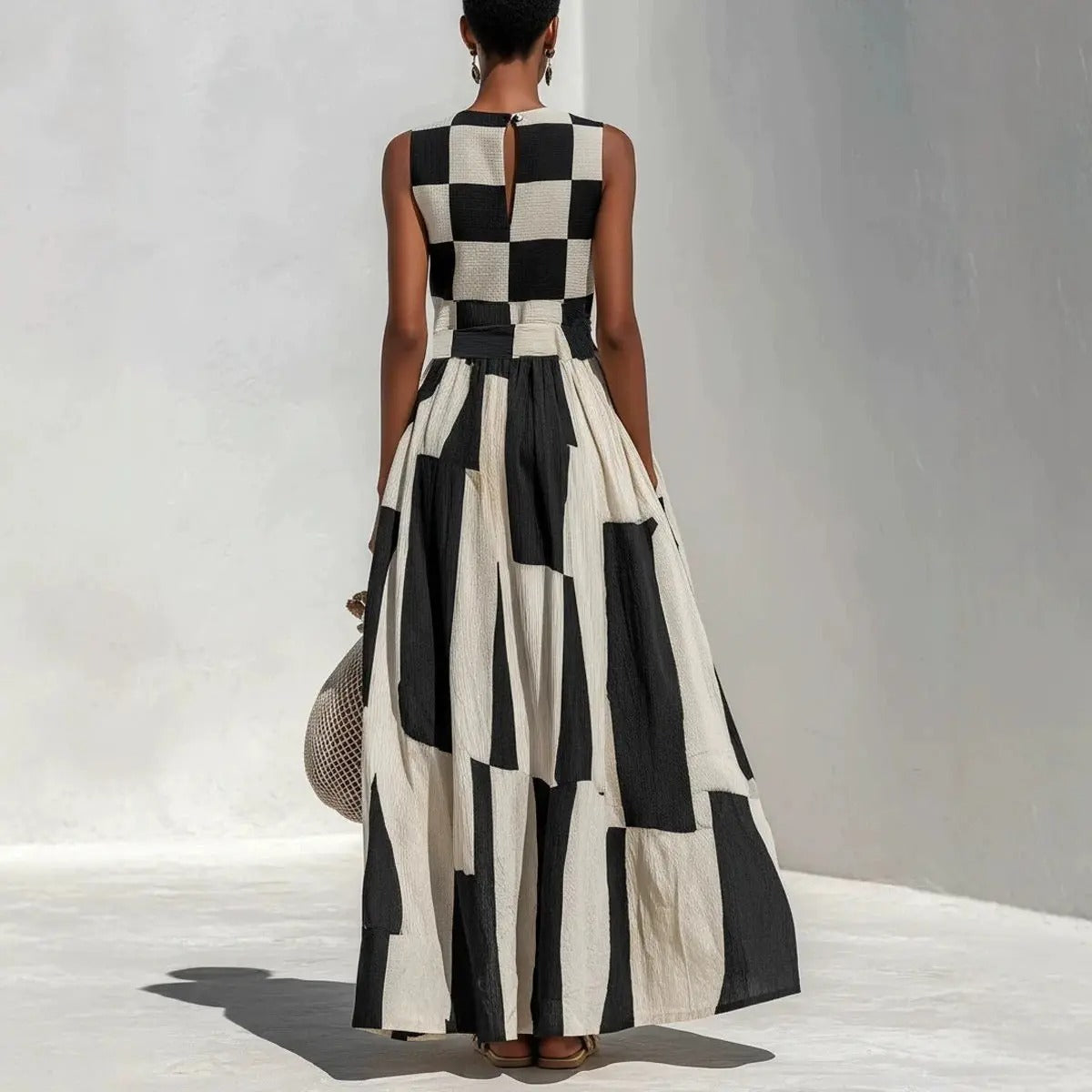 Noa Maxi Robe Géométrique Blanc et Noir