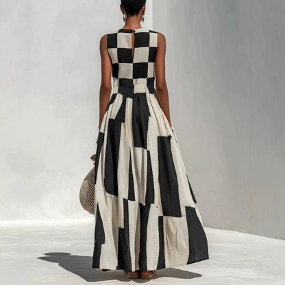 Noa Maxi Robe Géométrique Blanc et Noir