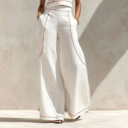 Inés Ensemble Deux Pièces avec Pantalon Palazzo et Accents Contrastants