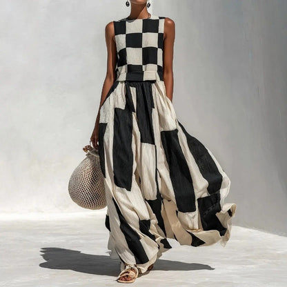 Noa Maxi Robe Géométrique Blanc et Noir