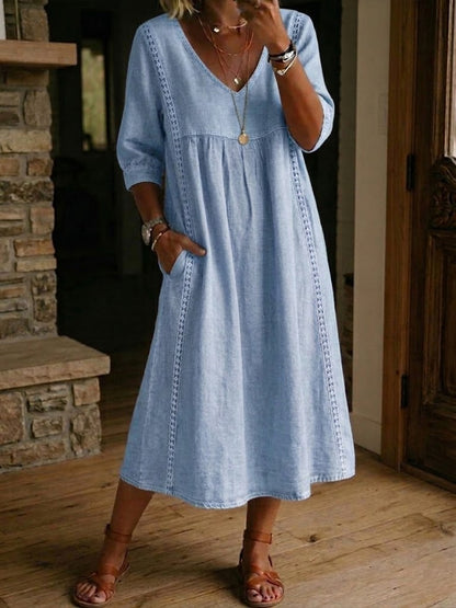 Aurélie – Robe midi fluide à dentelle raffinée