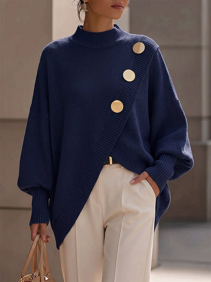 Rocío | Pull Asymétrique à Boutons Dorés