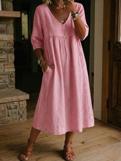 Aurélie – Robe midi fluide à dentelle raffinée