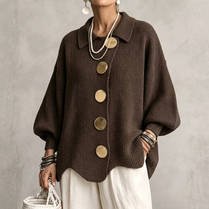 Isadora | Cardigan Oversize avec Col et Grands Boutons en Métal