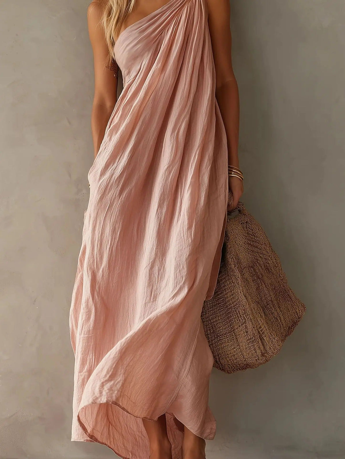 Asymmetrical Maxi Dress Adriana in Linen Look