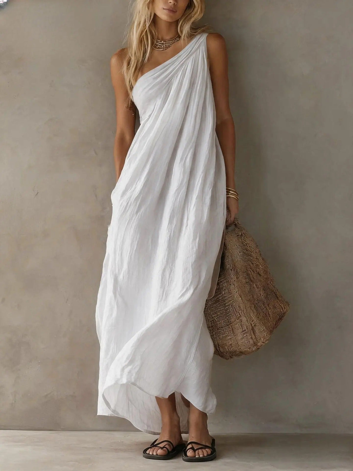Asymmetrical Maxi Dress Adriana in Linen Look