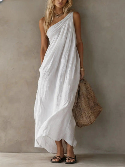 Asymmetrical Maxi Dress Adriana in Linen Look