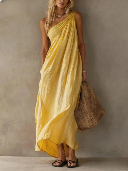 Asymmetrical Maxi Dress Adriana in Linen Look