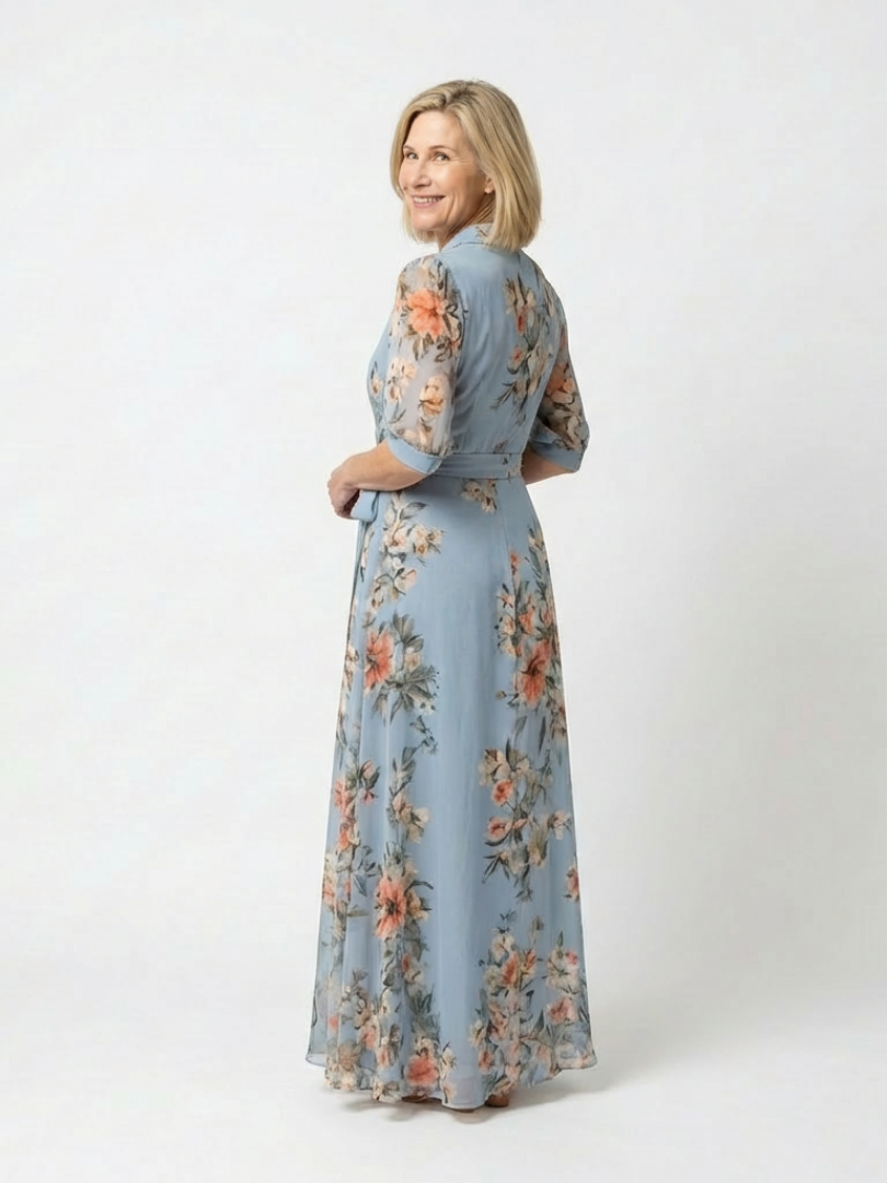 Charlotte | Robe longue portefeuille fleurie à col V