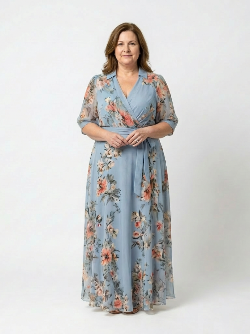 Charlotte | Robe longue portefeuille fleurie à col V