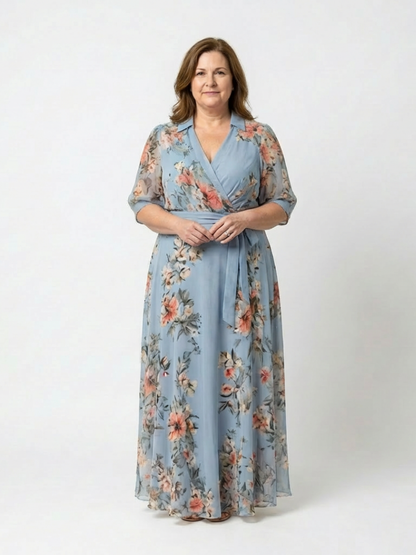Charlotte | Robe longue portefeuille fleurie à col V