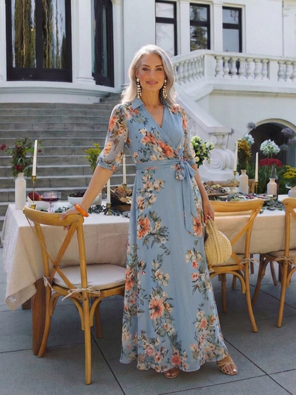 Charlotte | Robe longue portefeuille fleurie à col V