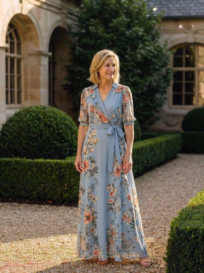 Charlotte | Robe longue portefeuille fleurie à col V